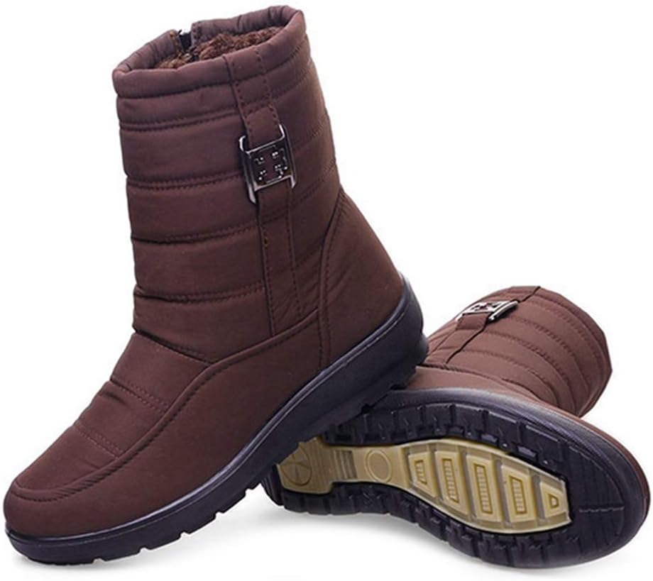 MIOKE Women's Waterproof Rain Snow Ankle Boots Winter Fur Warm Metallic Zipper Outdoor Snow Short Booties