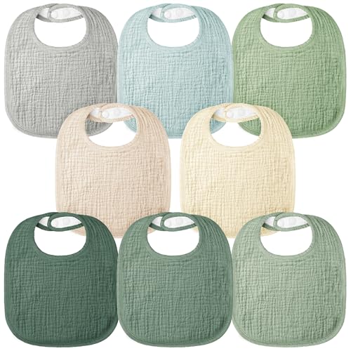 Image of Bearmoss Muslin Baby Drooling Bibs 8 Pack, 100% Cotton Square Adjustable Bandana Bibs Gift for Baby Girls Boys Teething Drool