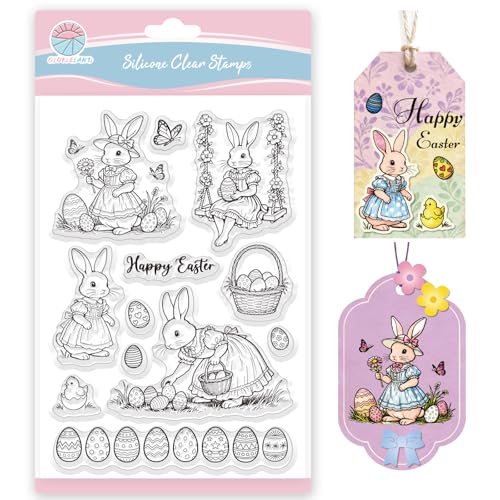 GLOBLELAND Tampon Transparent Lapin de Pâques pour Scrapbooking Tampons en Silicone Œuf de...