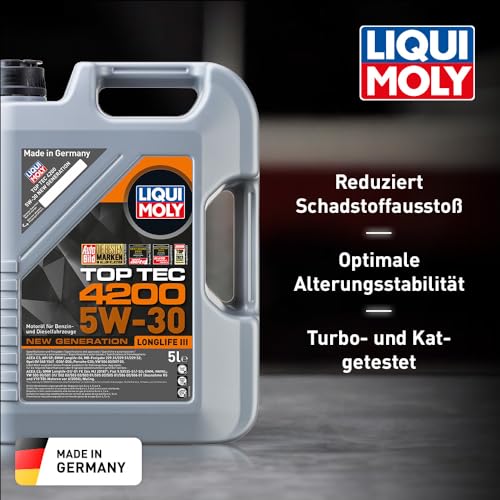 LIQUI MOLY Top Tec 4200 5W-30 New Generation | 5 L | Synthesetechnologie Motoröl | Art.-Nr.: 3707, farblos