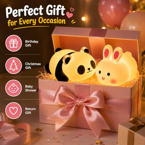 Image of Cubbie Cute Sleeping Panda & Naughty Bunny LED Night PVC Light Combo Pack of 2 | Soft Warm White Nursery Bedside Lamp (Sleeping Panda & Bunny)