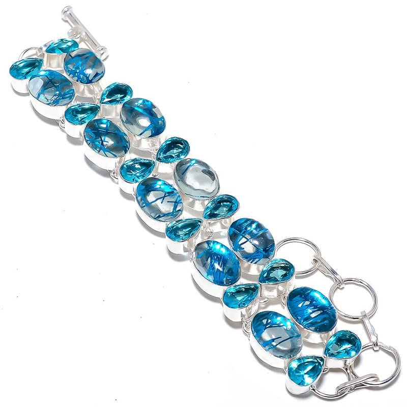 Bracelet quartz bleu de Londres fait main, l'excellence de l'artisanat en argent plaqué