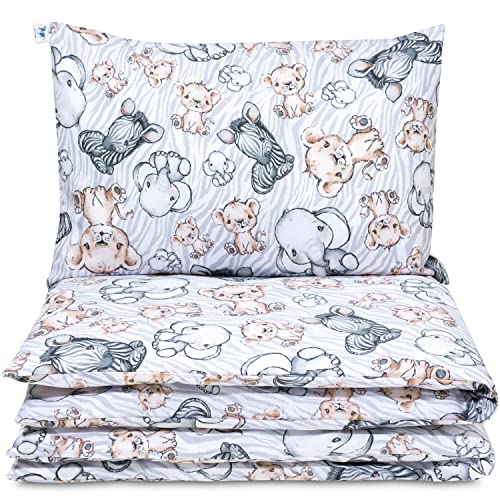 Pepi - Baby Bettwäsche Set - 120x90 cm Kinderbettdecke und Kissen 60×40 cm - Bettwäsche Baby aus Baumwolle 100% - Safari