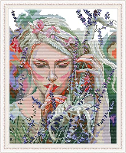 Kit broderie point de croix Fleur de femme motif imprimé 11CT 40x50cm
