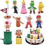 【Usos Múltiples】: Decoración de tartas de Super Mario para decorar cakes, muffins, golosinas, un regalo de fiesta, decoración de mesa o como regalo. Puedes celebrar tu día especial de una manera única con un hermoso adorno de pastel de dibujos animados.