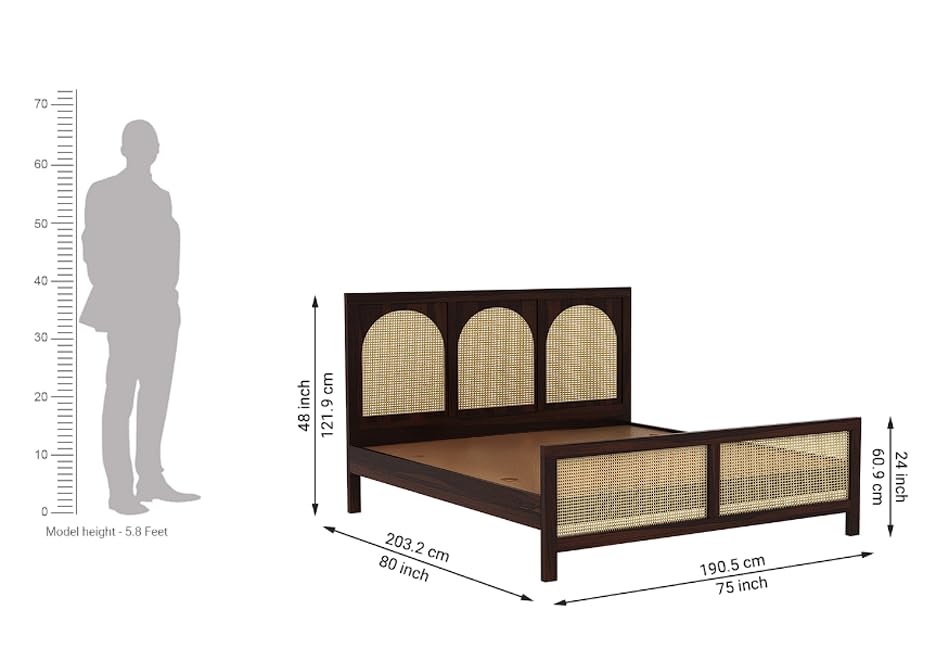 Image of Solid Sheesham Wood Poster King Size Poster Honeymoon Bed Without Storage with Designer Piller and Cane Crafting