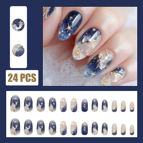 Milky Way Press On Nails - Glossy Gold Glitter Stars
