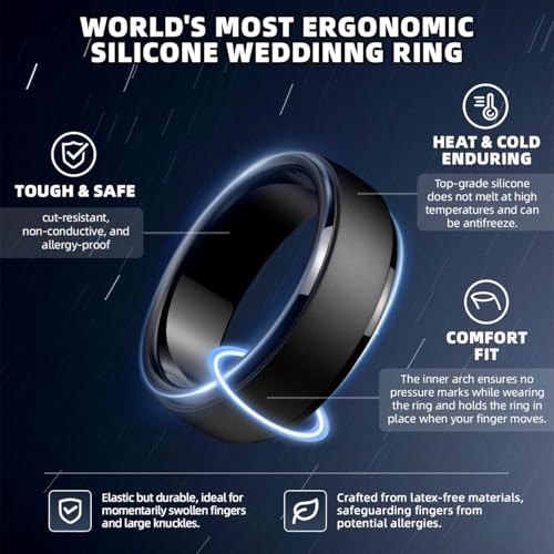 egnaro men39s silicone wedding rings classic black style rubber ring - hypoallergenic for gymoutdoorgift147 variety pack with half size