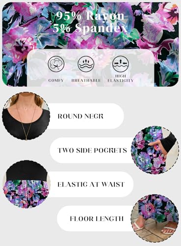 Image of DEARCASE Women's Maxi Dress Long Sleeve Crewneck Loose Plain Casual Empire Waist Fall Party Long Dresses with Pockets
