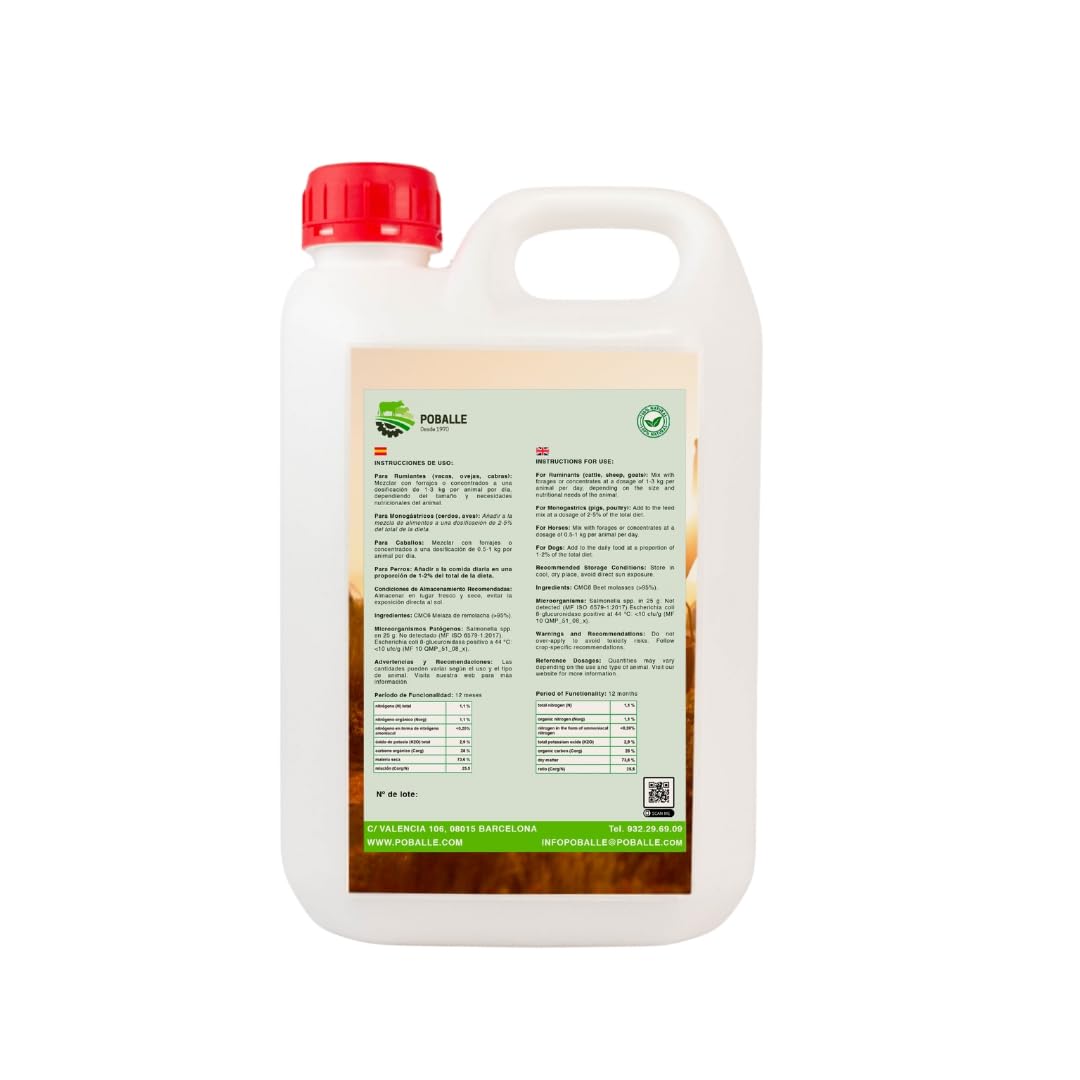 Mélasse Poballe pour alimentation animale – vaches, chèvres, moutons et chevaux. Bidon de 2,5 kg de mélange de betterave de haute pureté.