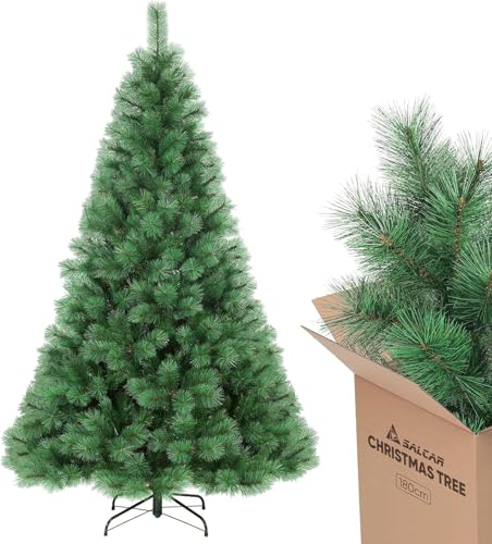 SALCAR 6ft Christmas Tree – Realistic Pine Needles Artificial Xmas Tree with 100cm Diamtere and Sturdy Metal Stand, Easy Quick Setup Folding System, Perfect for Home Décor