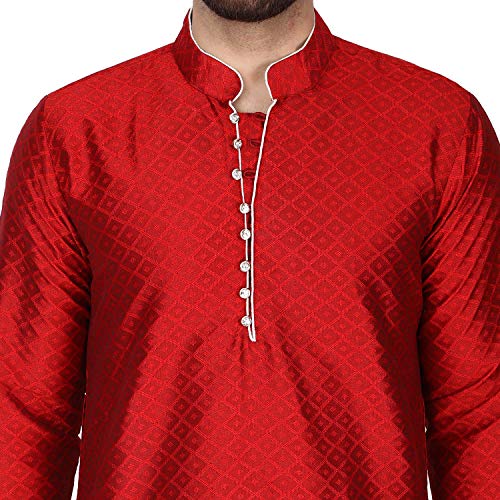 Image of SKAVIJ Men's Art Silk Woven Design Kurta Pajama Set Festive Jacquard 2-Piece Ethnic Dress