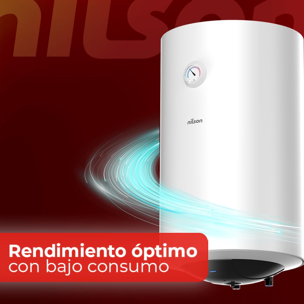 Nilson Termo Eléctrico Vertical 50 Litros NT5000. Instalación Vertical, 1500W, Incluye Kit de Montaje, Resistencia de Acero inoxidable, Blanco, Eficiencia Energética Clase C — view 5