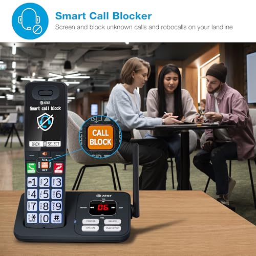 Image of AT&T DECT 6.0 Cordless Phone - Smart Call Blocker, Bluetooth Connect to Cell, Answering Machine, 2.4 inch Color Display, Big Buttons | BL108