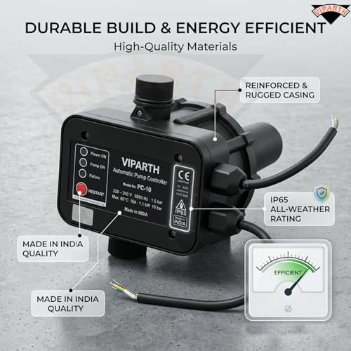Image of Automatic Pump Controller | Smart Water Pump Control with Auto Start /Stop | Dry Run & Motor Protection | 0.5-1 HP Compatible | Constant Pressure | Easy Installation