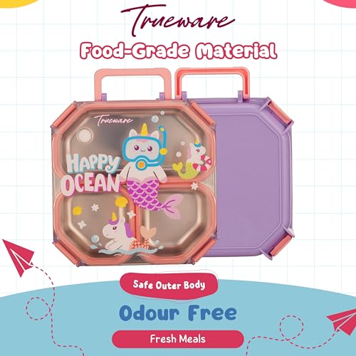 Image of Trueware Astro 304 Stainless Steel PU Insulated Lunch Box with Three Compartment BPA Free, Food Grade Ideal for School, Picnic, Office & Outdoor - 640ml