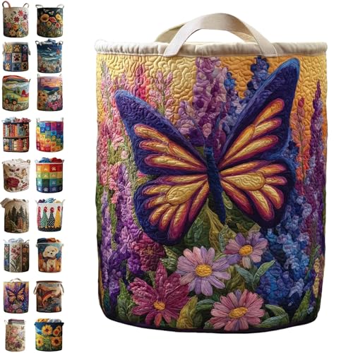 Image of Quilted Laundry Baskets with Handles, Large Floral Fabric Hampers, Extra Soft Boho Chic Storage Organizer for Nurseries, Collapsible Clothes Bins, Portable Bedroom Washing Container