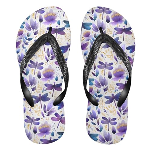 Flip Flop Sandals Dragonfly Floral Print for Women Men Beach Outdoor XS