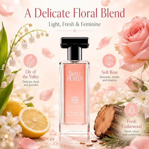 Image of AVON Sweet Honesty Cologne for Women - Fresh Cedarwood Long Lasting Perfumes for Women - Clean Floral Women's Fragrances with Rose and Lily, 1.7 fl oz - Designer Womens Perfume Gift (Pack of 4)