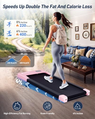 Image of DeerRun Under Desk Walking Pad Treadmill for Home Office & Small Spaces, 6% Manual Incline, 0.6-3.8 MPH Walking Speed, 2.5 HP, 300 lb Capacity, App & Remote Control
