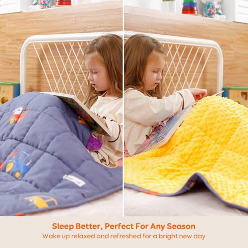 Image of Uttermara Weighted Blanket 5 lbs, Ultra Cozy Minky Fleece and Cotton Sided with Cartoon Patterns, Reversible Heavy Blanket Great for Sleeping, 36x48 inches, Blue Car World