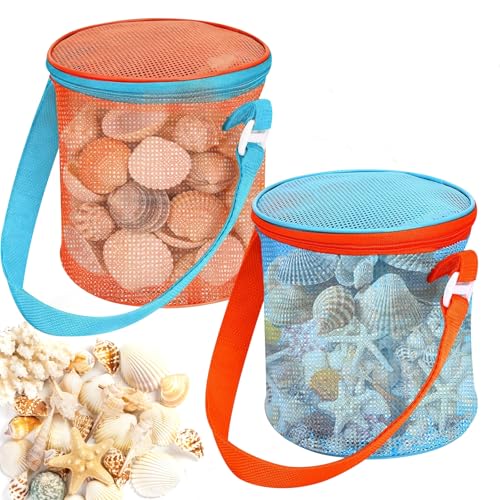 2 Stück Strandtasche Strandspielzeug Tasche Netz Kinder Sandspielzeug Netztasche Mit Verstellbaren Schultergurten und Reißverschlüssen Geeignet für Strandurlaube Geeignet für Jungen und Mädchen