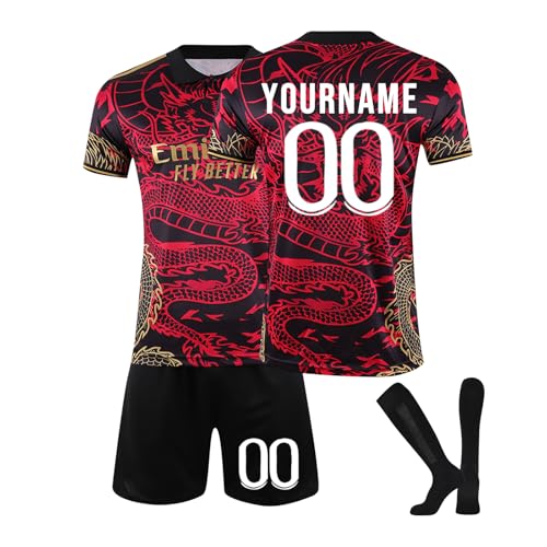 R.Madrid Equipación Fútbol Personalizadas para Hombres y Niño, Camiseta Fútbol DIY Nombre y Número con Conjunto Top Pantalón Corto y Calcetines Regalo de Fútbol