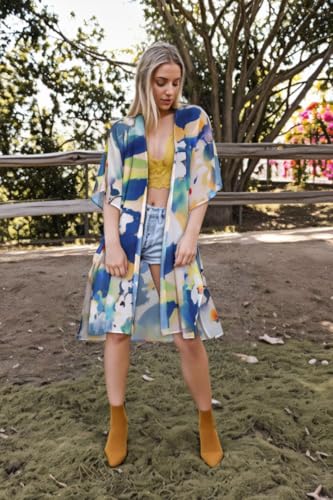 Image of Women's Kimono Swimsuit Coverups Summer Beach Loose Cardigans for Swimwear | CHICGAL Casual Open Front Chiffon Cover Up, 3 /4 Sleeve Lightweight Vacations Outfits 2026, Long Summer Resort Wear