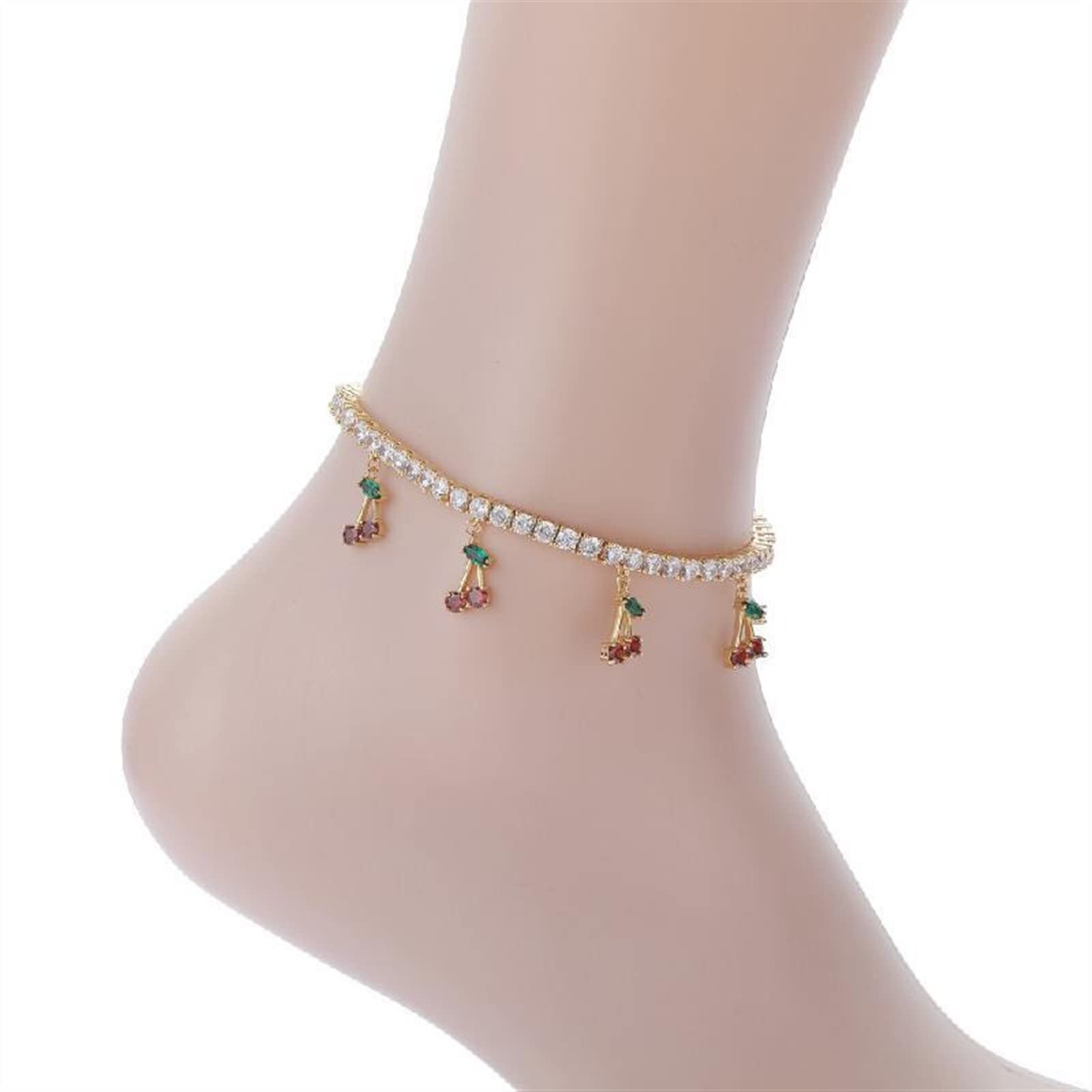 Tobilleras/Tobilleras Moda para Mujer Tobillera Temperamento Circón Tobillera Brillante Ajustable para Wea Diario (9 + 2 cm) Pulseras de Tobillo (Color : Golden White zirconi)