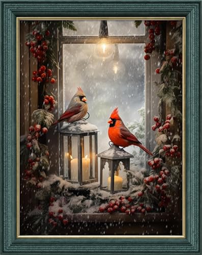 Image of Leczany Cross Stitch Stamped Kit for Beginner - Two Little Birds by the Window | DIY Embroidery Starter Patterns Craft Kit Needlepoint for Adults | 11CT, 3 Strands | 13.4x17.7 inches