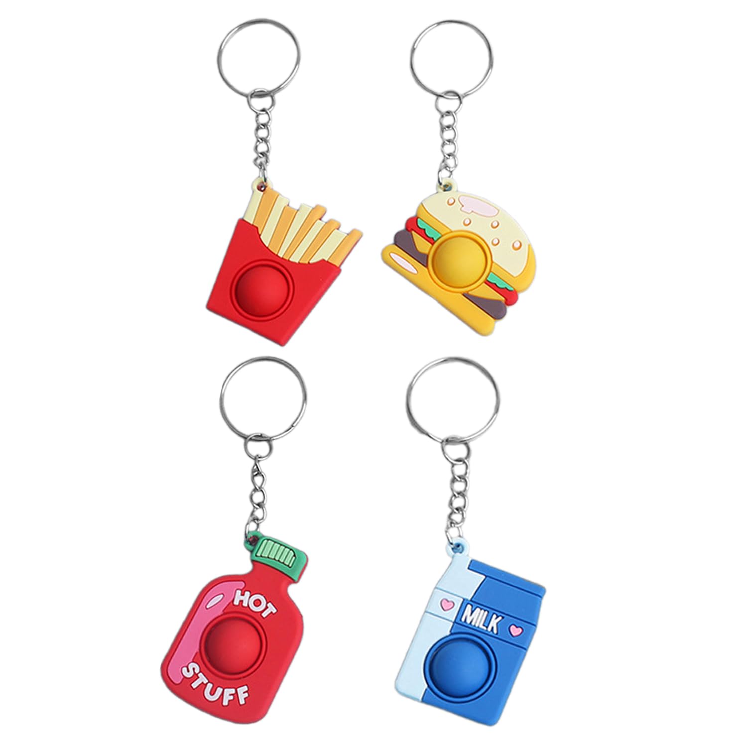 YSDYY 4 Creative Keychains - Bag Charms, Burger Milk Fries Bottle Pendants for Stress Relief and Fidgets, Fun Anxiety Relief Gadgets