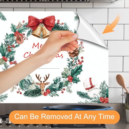 Image of Christmas Wreath Backsplash Peel and Stick, 35.4x23.6 in