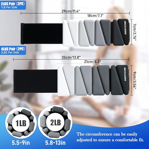 Image of BECOJADDE Ankle Weights for Women Wrist Weights Set of 2 (1 lb /2 lb Each) Adjustable Arm Leg Weight for Womens Men Suitable for Walking Swimming Running Pilates Yoga Gym