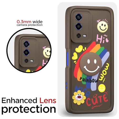 Image of Pikkme Back Cover for Oppo A55 | Soft Silicone| Cute Rainbow Smile & 3D Cartoon Flower Design | Shockproof Raised Camera Protection Bumper Case (Brown)