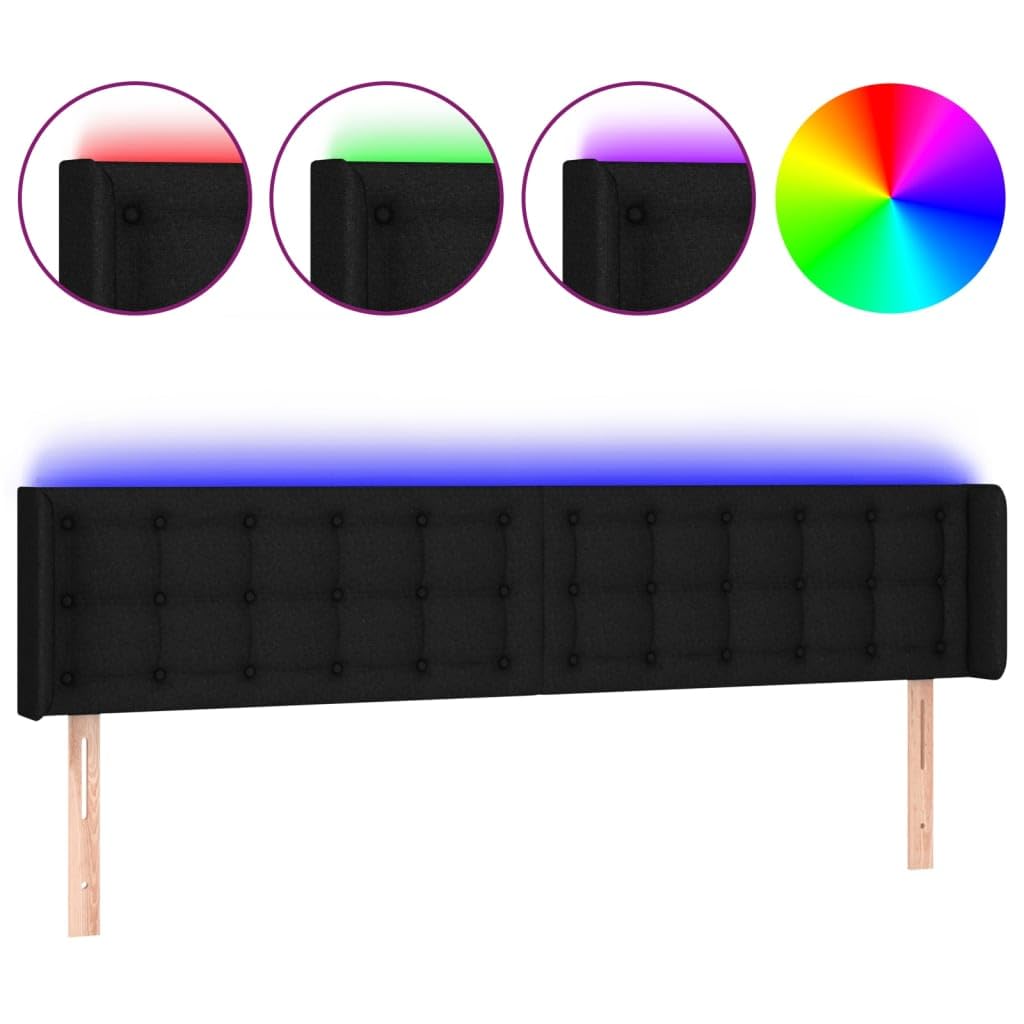 Zagłówek LED, czarny, 203 x 16 x 78/88 cm, materiał z regulacją wysokości, zagłówek łóżka z możliwością przycięcia, nowoczesny design do sypialni, trwały i oddychający