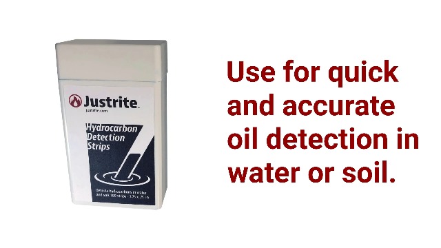 Image of Justrite Hydrocarbon Test Strips for Oil and Water, 2.75 inch x 0.75 inch Instant Results, Pack of 100, Blue, 26486