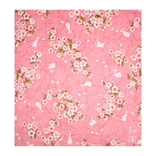 Frcolor 和風デザイン小型手?方巾 伝統柄 ランチクロス兼用 軽量速乾 女性用多目的テーブルクロス プレースマット兼用 ピンク花間兔