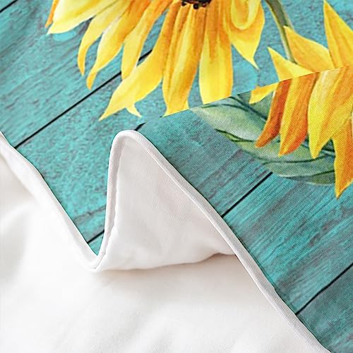Sunflower Cotton Duvet Cover Set Butterfly Sunflower Bedding Set for Kids Boys Girls Yellow Flower Comforter Cover Green Wooden Texture Duvet Set Double Size - Image 4