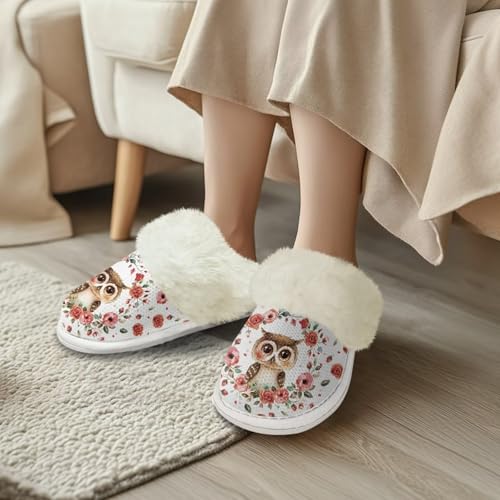 House Slippers for Women Indoor Fluffy Slippers with Fur Edges, Travel Cotton Flannel Slippers Slip On Home Shoes3