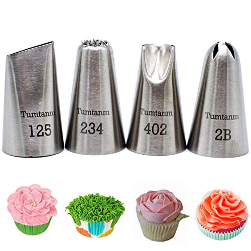 Lot de 4 douilles de glaçage en acier inoxydable sans soudure - Grande douille à douille - Outils de décoration de gâteaux pour boulanger Cover