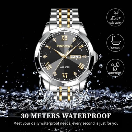 Image of PINDOWS Watch for Men Big Dial Analog Digital Black Silicone Sport Multifunction Luminous LED Dial Waterproof Watches Fashion Wristwatches
