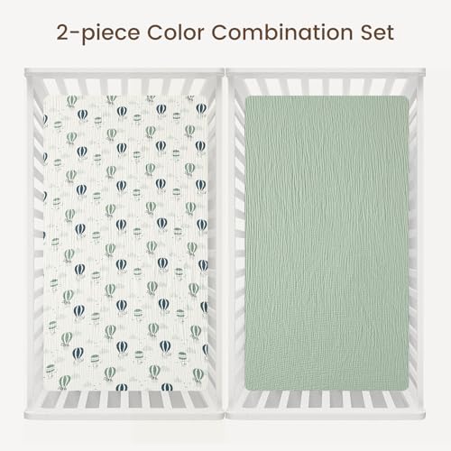 Image of david's kids Muslin Crib Sheets for Boys Girls, 2 Pack 100% Cotton Soft Breathable Fitted Baby Neutral Sheet Set, Standard 52 inchx28 inch Crib and Toddler Mattress, Animals