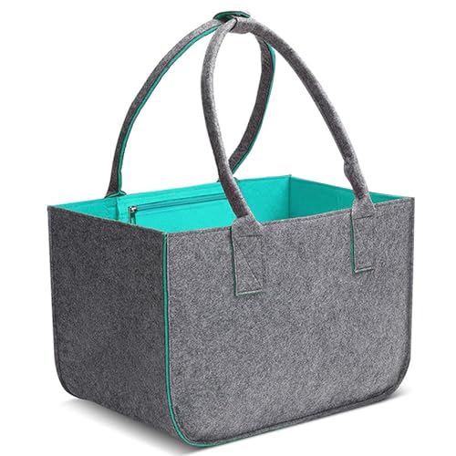 STQDEU einkaufskorb thermo, filz einkaufstasche mit griffen, filztasche groß, brennholz filztasche shopper, kaminholzkorb, strapazierfähige filz einkaufstasche,verwendbar (grey-green, S(40*27*27CM))