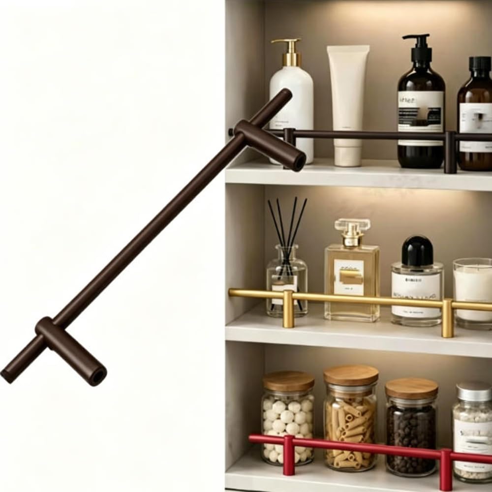 SVBVRFEEW Cabinet Railing Metal Shelf Guard Rail 24 30 36 38 In Gallery Rail Kit Aluminum Round Tube Decorative Rod Guardrail Set For Bookshelf Shoe Racks(Coffee,60cm/19.7in)