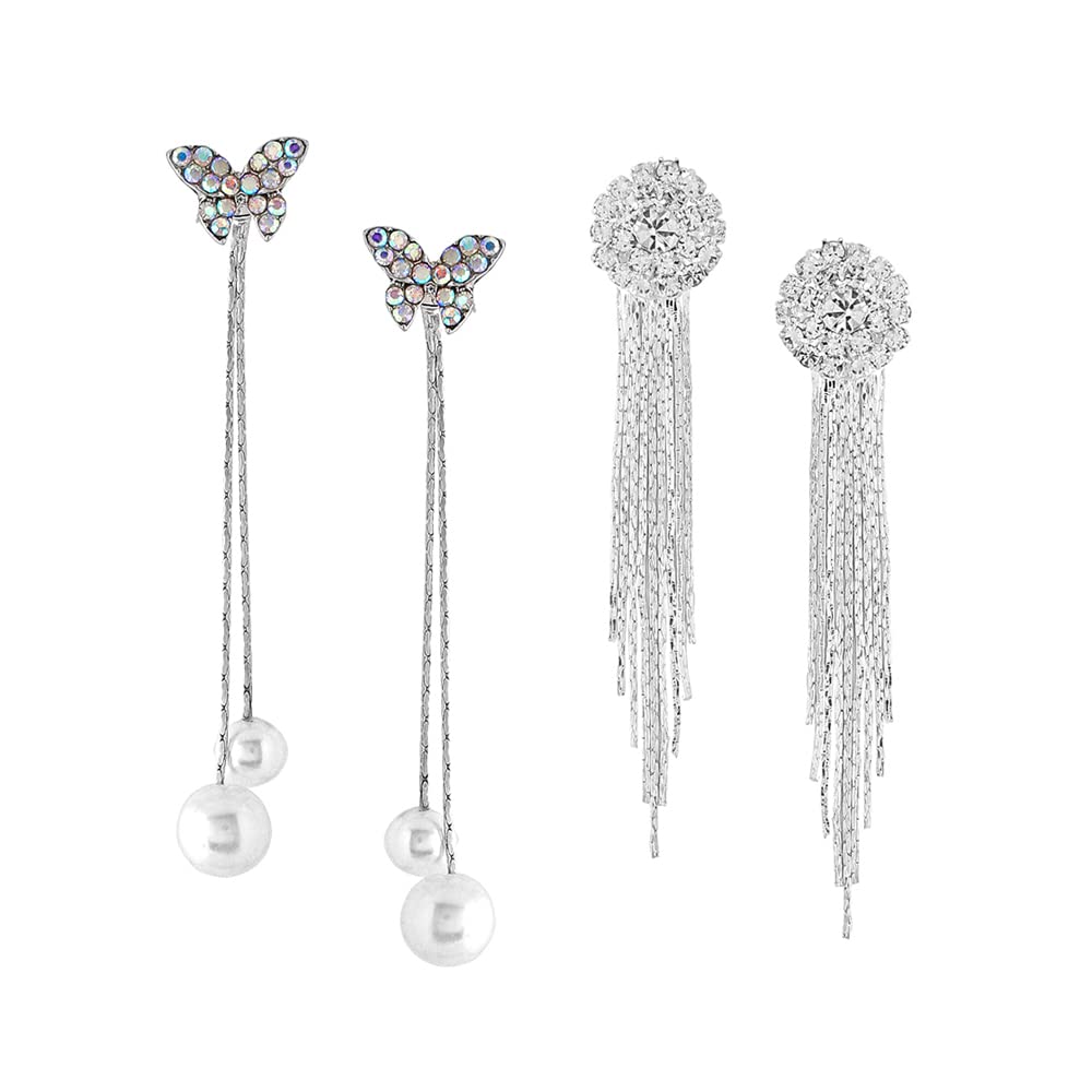 Kairangi Earrings for Women and Girls | White Stone Crystal Dangler | Silver Tone Earring | Butterfly Shaped Long Danglers Earrings Combo | Birthday Gift for girls & women Anniversary Gift for Wife (B0CJ936RWB) Amazon Price History, Amazon Price Tracker