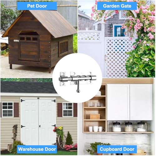 Xyvor Pestillo de Puerta de Acero Inoxidable 304,107×35mm Pestillos para Puertas con 10 Tornillos,Pasador Puerta con Agujero para Candado,Cerrojo Puerta Interior para Armarios,Jardín,Garaje(Plateado) - imagen 7