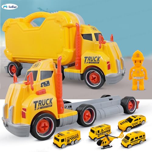 Image of FunBlast DIY Tool Truck Toy Set for Kids - 2-in-1 Construction Vehicle Set with Mini Cars, Helicopter, Tools & Carry Case, Role Play Toys for 3+ Year Boys & Girls (Multicolor)