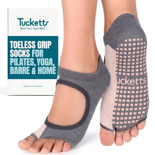 Image of Tucketts Allegro Toeless Pilates Socks with Grips for Women, Non-Slip Open-Toe Grip Socks, Yoga, Barre, Dance, Reformer, Home