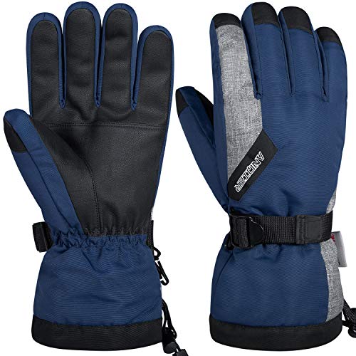 LANYI 手袋 防寒 バイク グローブ スキーグローブ スノボー スノーボード メンズ レディース 自転車 ランニング 登山 防水 防風 保温 アウトドア 厚手 中綿 S-XL (ネイビー, M)