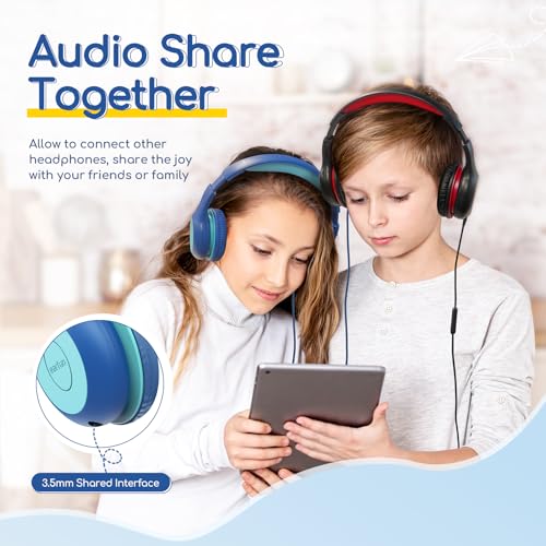 Image of EarFun Kids Headphones with Mic for Boys /Girls, Over Ear HD Wired Headphones for Children, 85 /94dB Volume Limiter, Sharing Port, Foldable On Ear Headsets for School /Pad /PC /Travel, Blue